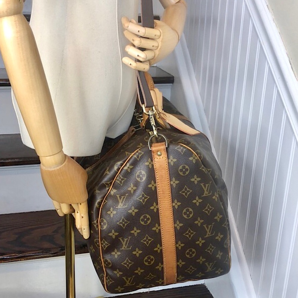 LOUIS VUITTON Monogram Keepall Bandolier Crossbody Weekend Travel Bag LV 55 - Picture 5 of 17